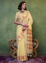 Cotton Yellow Wedding Wear Hand Woven Saree